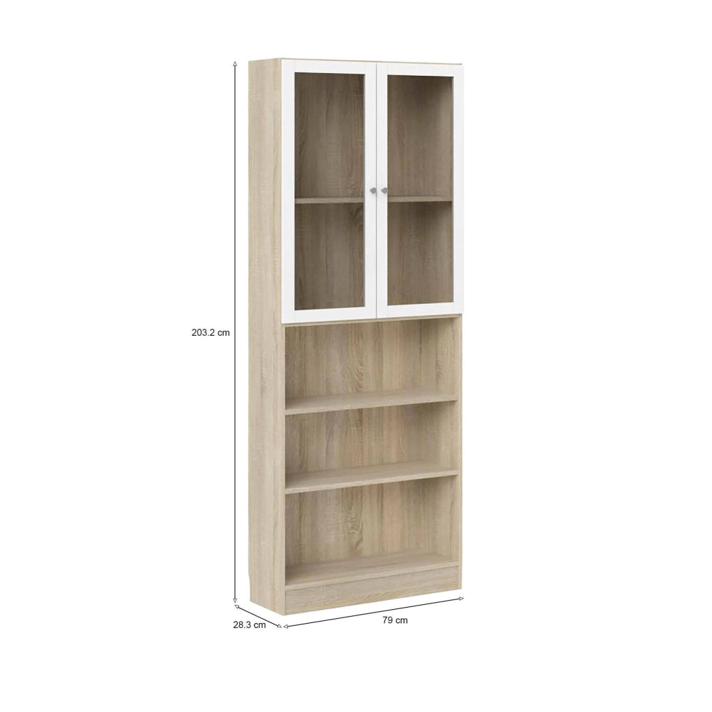 Libreria Chedeng, Scaffale da ufficio, Mobile portalibri, Biblioteca, 79x28 h203 cm, Quercia e Bianco
