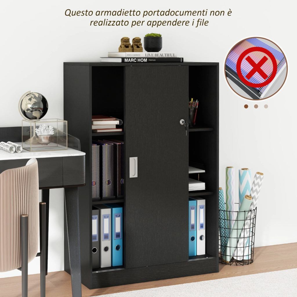 Armadietto da Ufficio a 3 Ripiani con 2 Chiavi di Sicurezza e Ante Scorrevoli, 80x40x120 cm, Nero