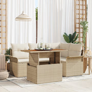 Set di Sofa da Giardino da 5 Pezzi con Cuscini Beige Polyrattan
