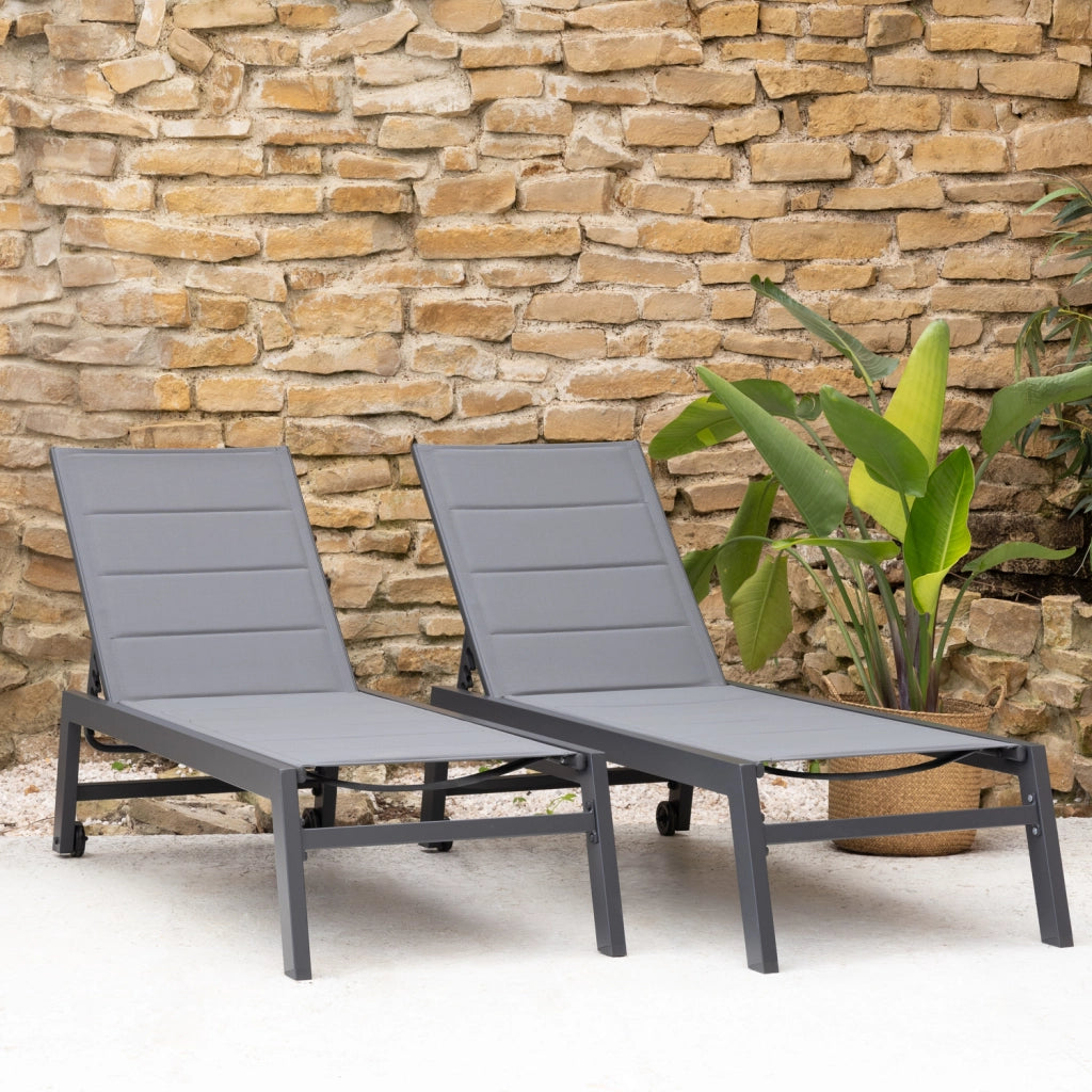 Set di 2 lettini BARBADOS in textilene grigio - alluminio grigio antracite