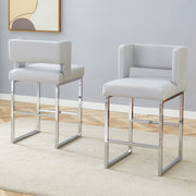 SEDIA ALTA Nordica imbottita 91,4 cm in PU Grigio chiaro e gambe in metallo argento
