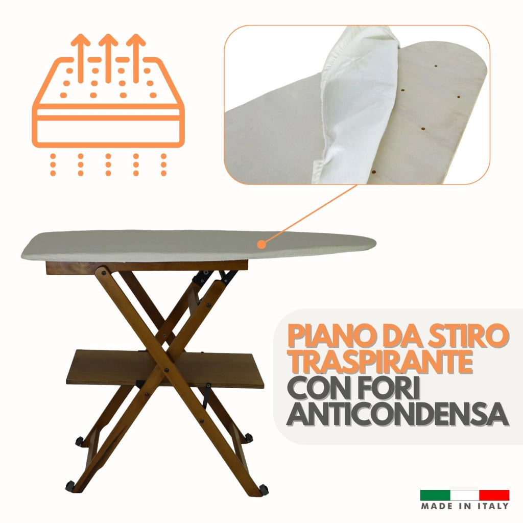 Marvin Asse da Stiro Lara Richiudibile con Ruote e Ripiano Porta Biancheria Robusto Pieghevole Salvaspazio Made in  Noce
