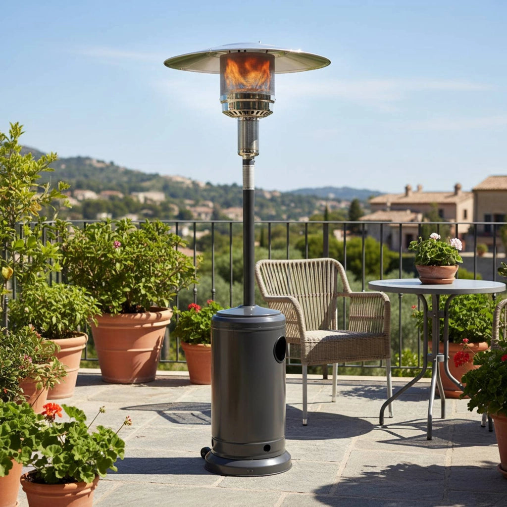 Marvin Stufa a gas Sunshine bombola gpl Fungo da Esterno portatile con ruote acciaio 20mq giardino patio risca Antracite