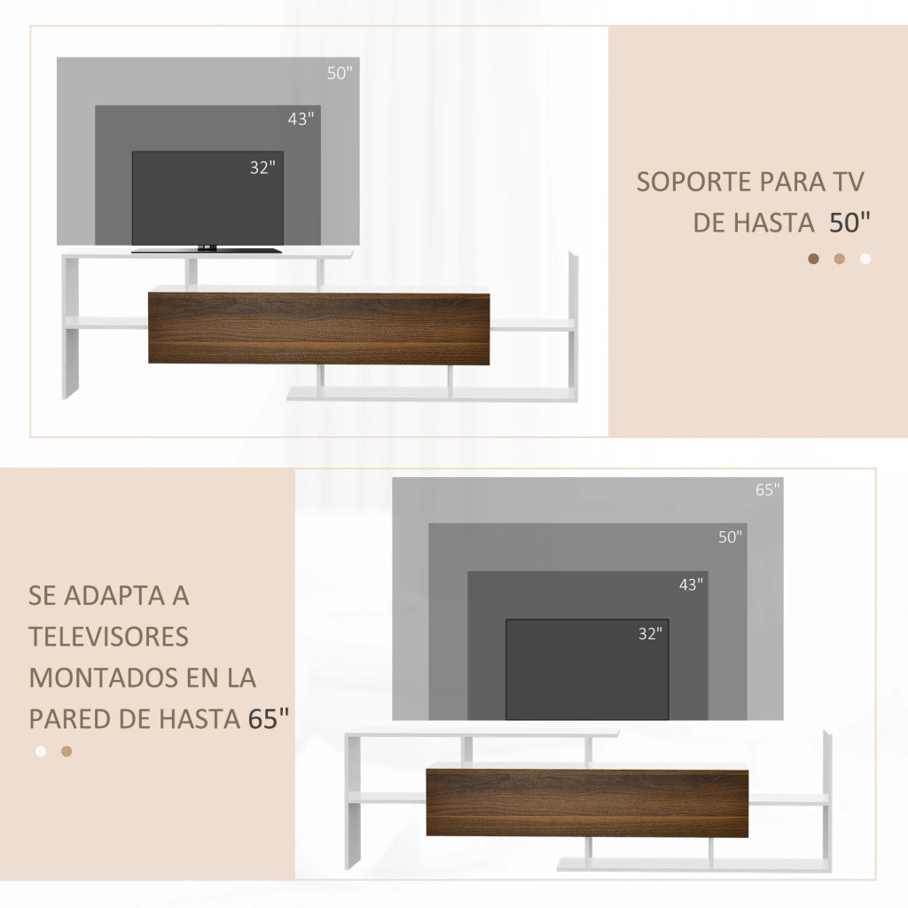 Set Mobile TV e Mensola da Parete ¨C Xylo ¨C Bianco e Marrone 153x25x42cm