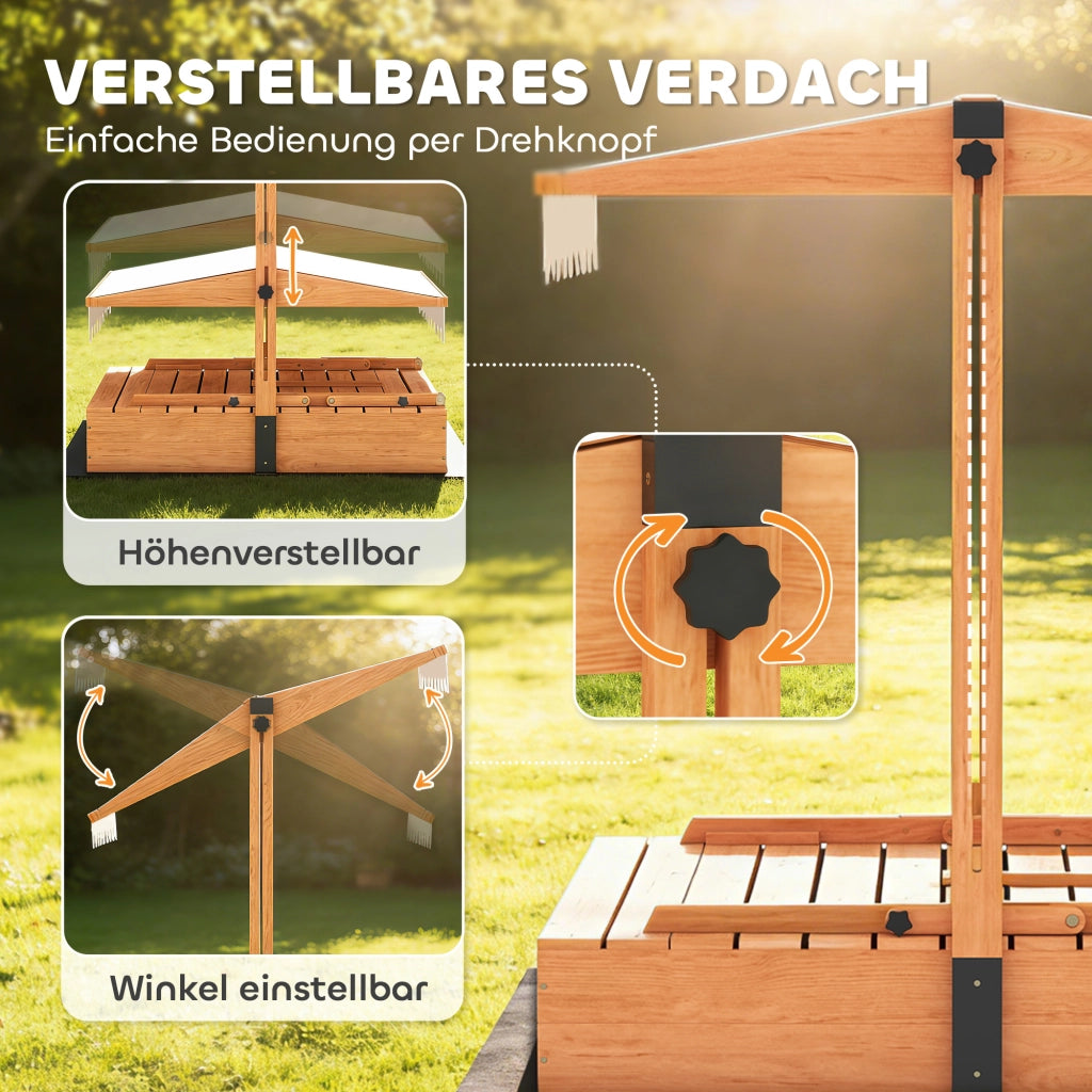 Sandbox con tetto e tavolo da picnic ¨C zephmum ¨C in legno 184x110x120 cm marrone