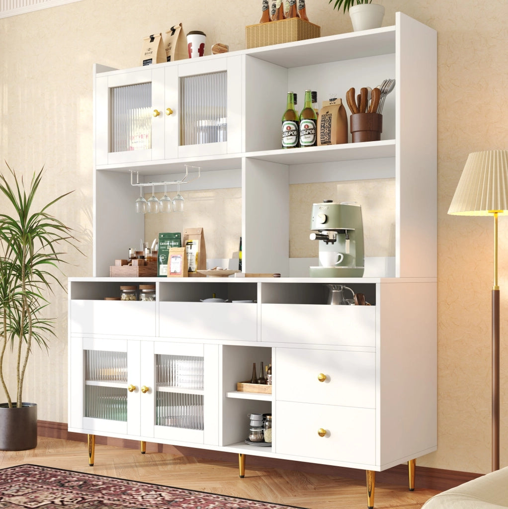 Credenza moderna in MDF con vetro Chambray e portabottiglie