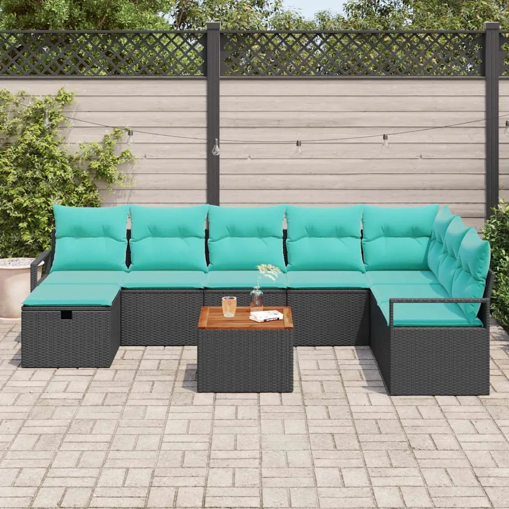 Set Divano da Giardino con cuscino 9 pcs Nero polyrattan