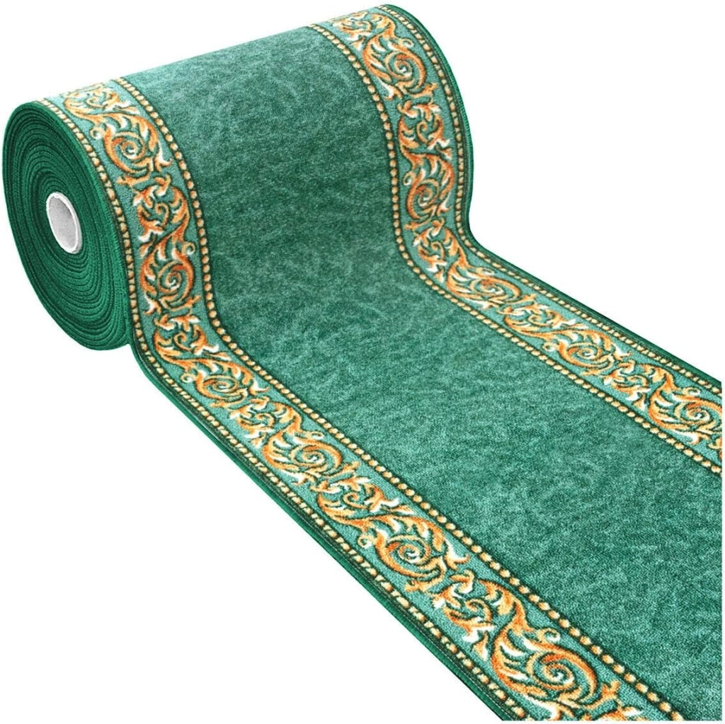 Passatoia Scala Bordata 67x900 cm Ingresso Corridoio Tappeto Cucina Gradini Stile Barocco Verde