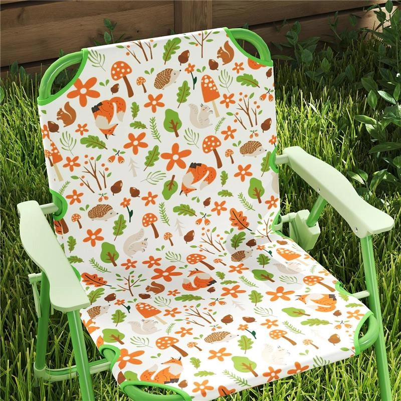 SET DA GIARDINO PER BAMBINI 2-5 ANNI CON TAVOLINO ROTONDO, 2 SEDIE PIEGHEVOLI E UN OMBRELLONE, VERDE