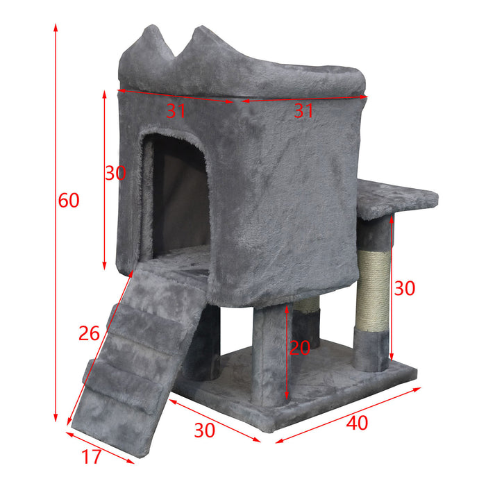 Fudajo Albero tiragraffi grigio scuro 60cm con casetta per gatti, tronco e sisal