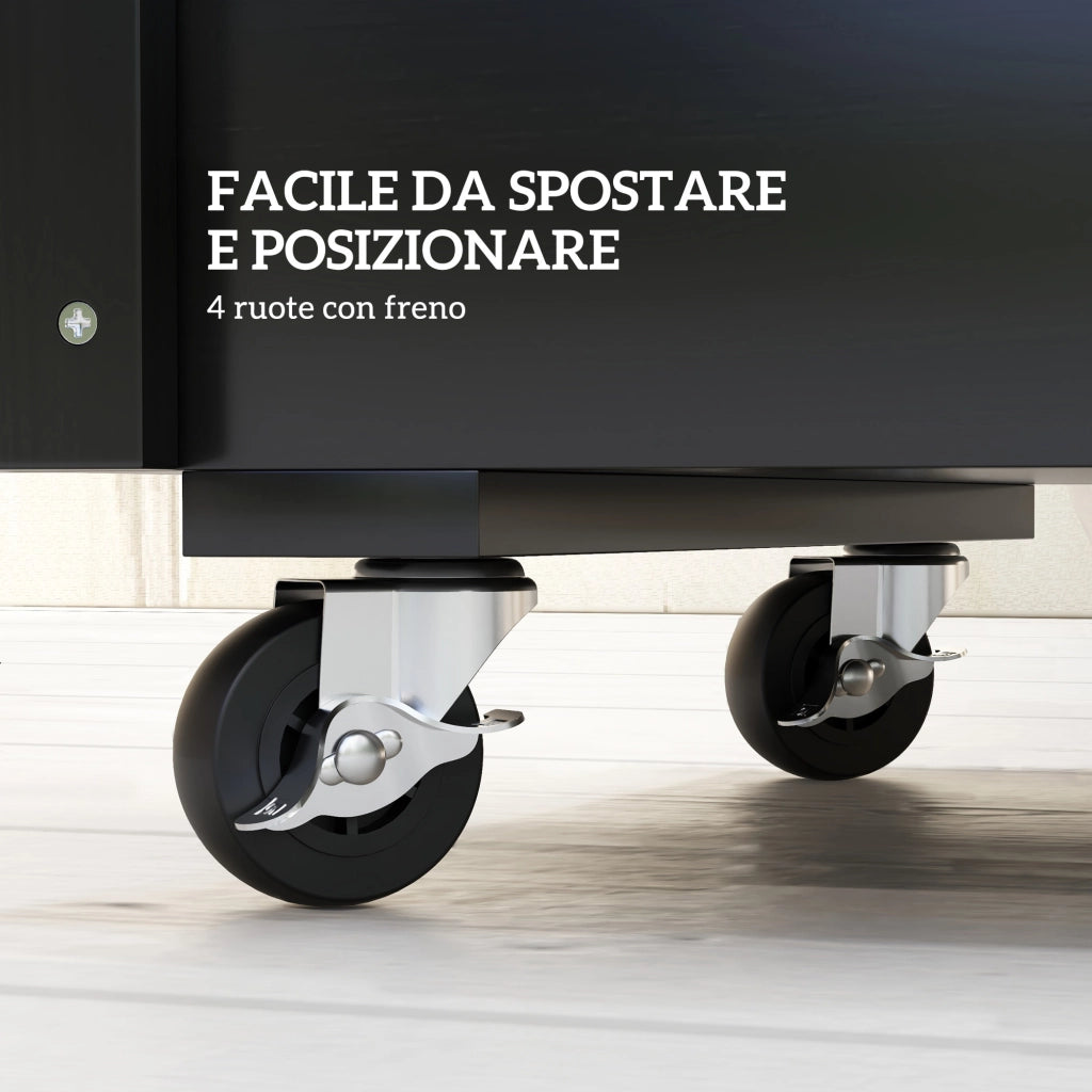 Fioriera da Giardino con Foro di Drenaggio e Rotelle, in Legno di Abete, 89x48x47 cm, Nera