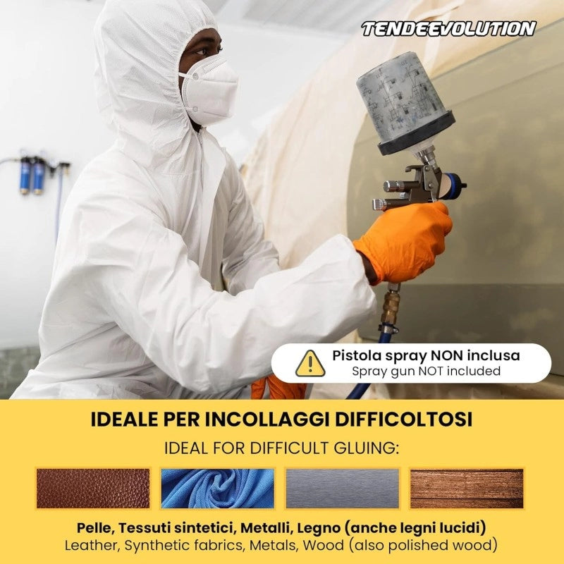 Colla Premium AttaccoPlus per Tessuto Cielo Auto e Altri Materiali da 4,5kg - Alta Temperatura - Applicabile a Spruzzo o Pennello - Made in Italy