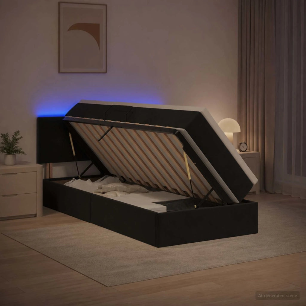 Letto con contenitore LED e materasso Nero 90 x 200 cm Velluto 3459224