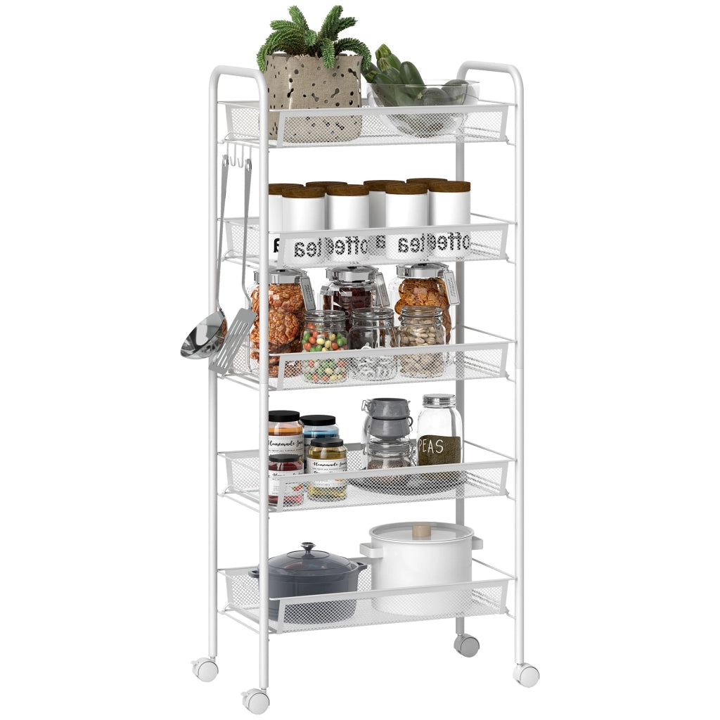 Tavolino rotondo con cestini estraibili e ruote ¨C zephmum ¨C bianco 45x26,5x106 cm