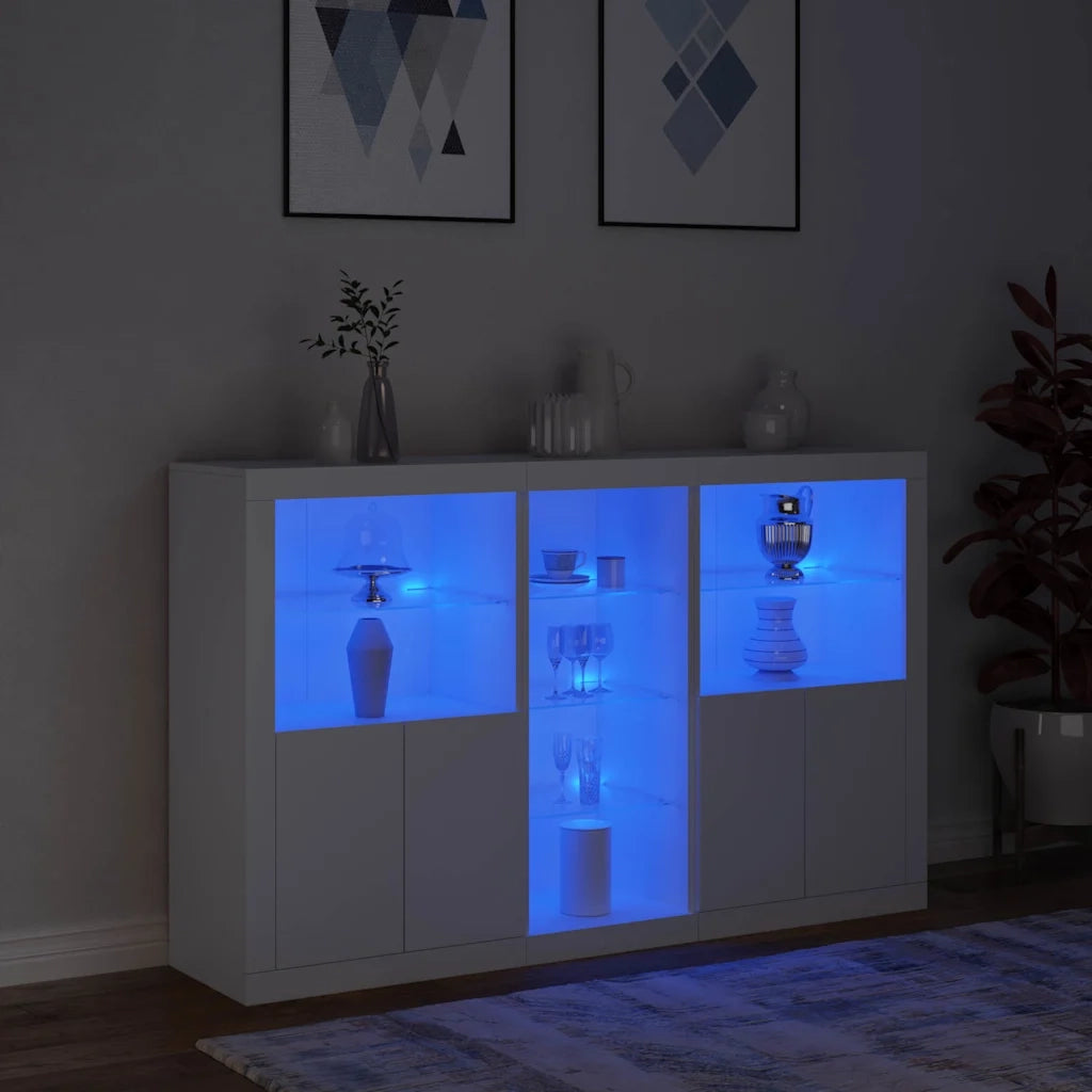 Credenza con Luci LED-Buffet-Armadio da cucina Bianca 162x37x100 cm 379513
