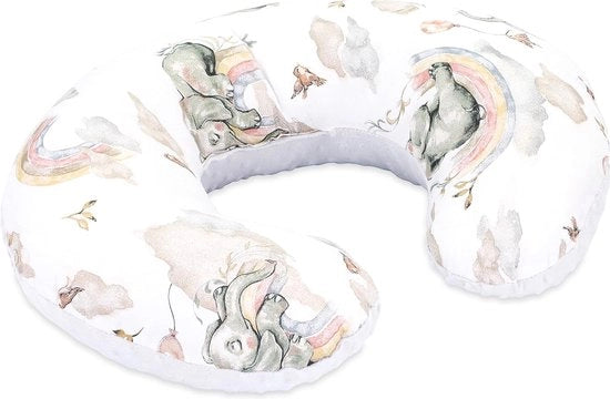 Cuscino alimentare Piccolo Minky 130 x 45 cm - Cuscino alimentare portatile, cuscino per l'allattamento, olifant grigio chiaro