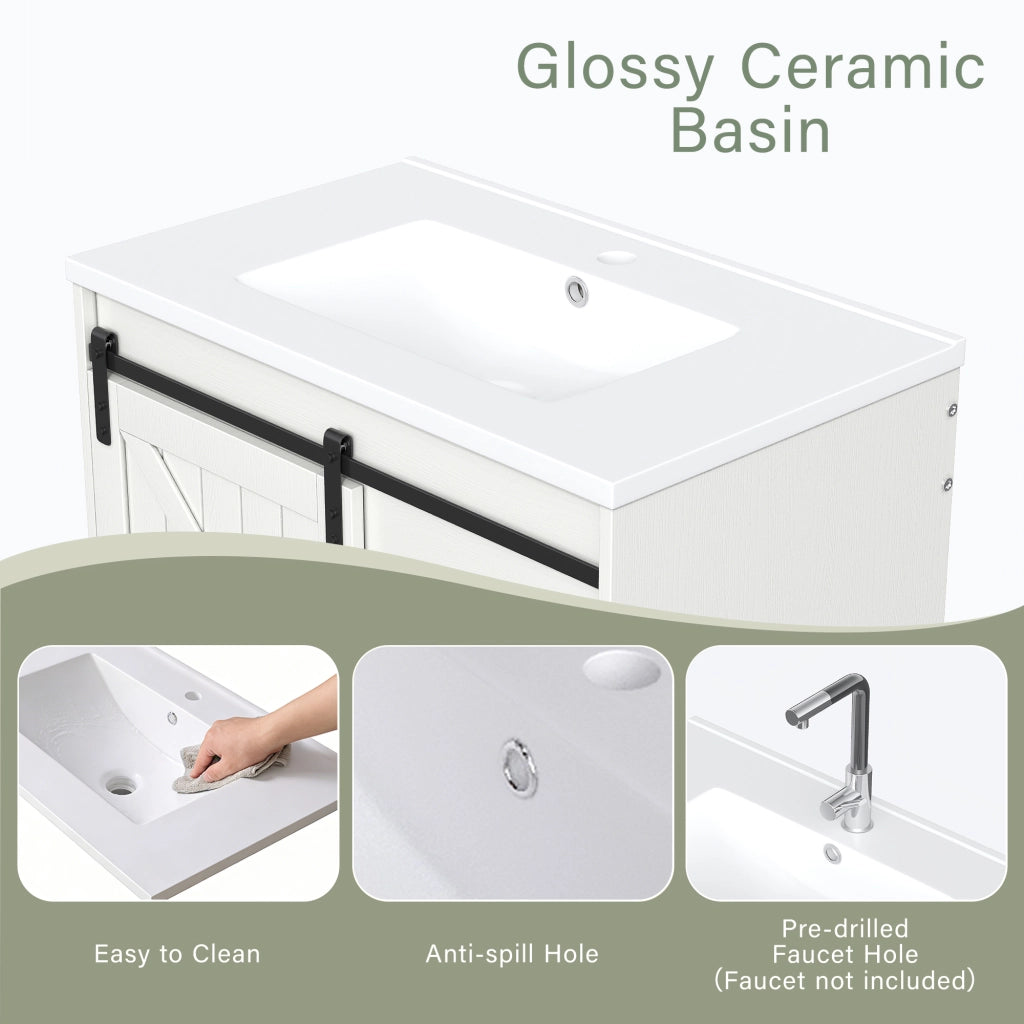 Mobile sottolavabo con lavabo in ceramica e ampio spazio contenitore, per bagno, bianco, 76 × 46,5 × 87,5 cm