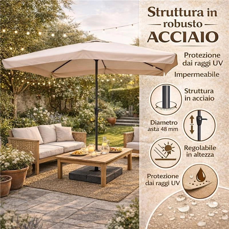 MAURY'S OMBRELLONE RETTANGOLARE 3 X 4 MT IN COLORE ECRÙ