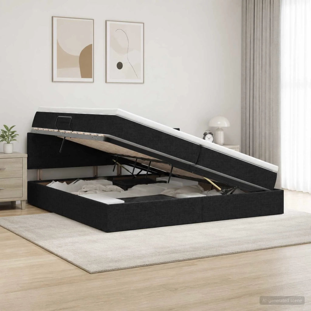 Letto con contenitore e materasso Nero 200 x 200 cm Velluto 3458582
