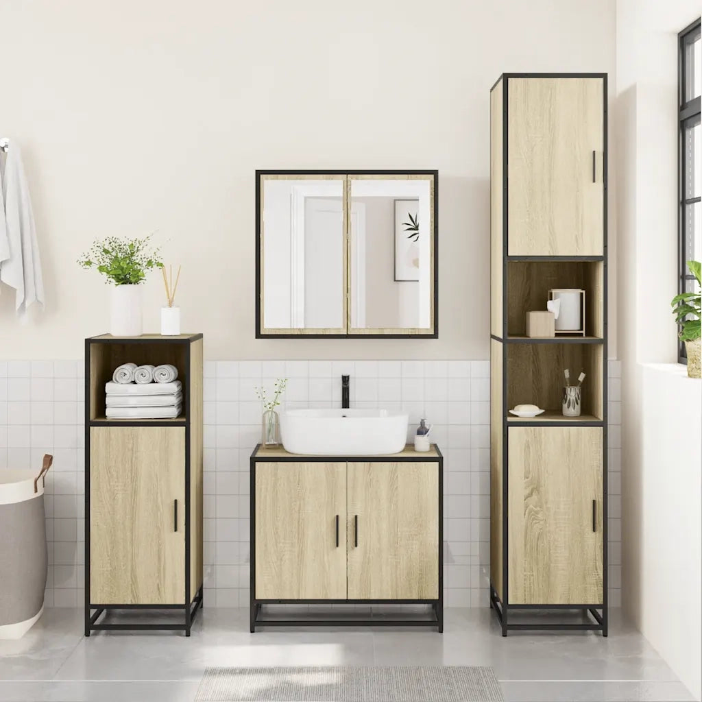 vidaXL Mobile Bagno con Specchio Rovere Sonoma 65x20x60 cm Multistrato