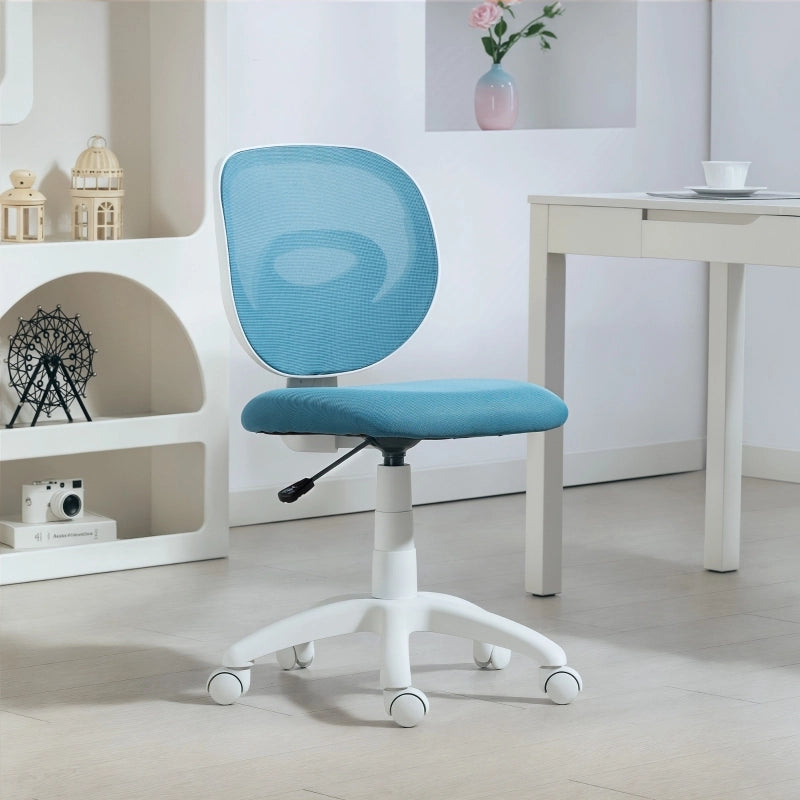 Sedia da ufficio ergonomica con schienale a C in rete seduta in schiuma altezza regolabile base girevole e ruote blu