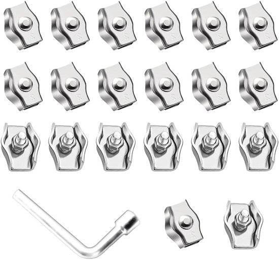 Cable Clips in Acciaio Inox da 304 - 20 pezzi - Clip per Cavi con Chiave a 7 mm per Cavi da 2 mm.