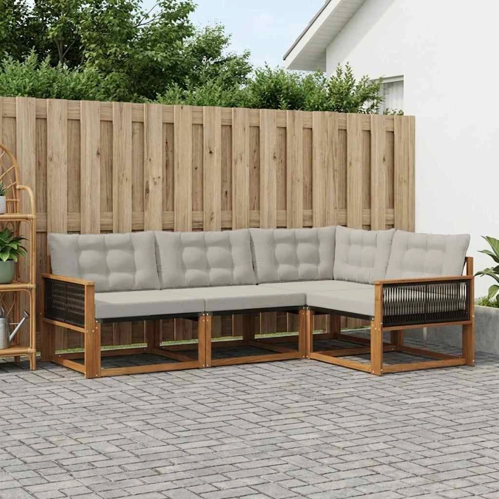 Set di divani da esterno 4 pz Naturale e Grigio Chiaro 3381391
