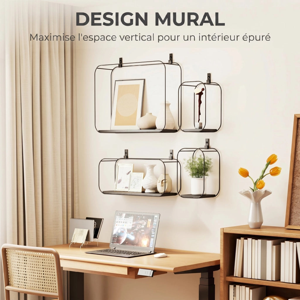 Libreria a muro ¨C zephmum ¨C metallo, nero, 4 scaffali