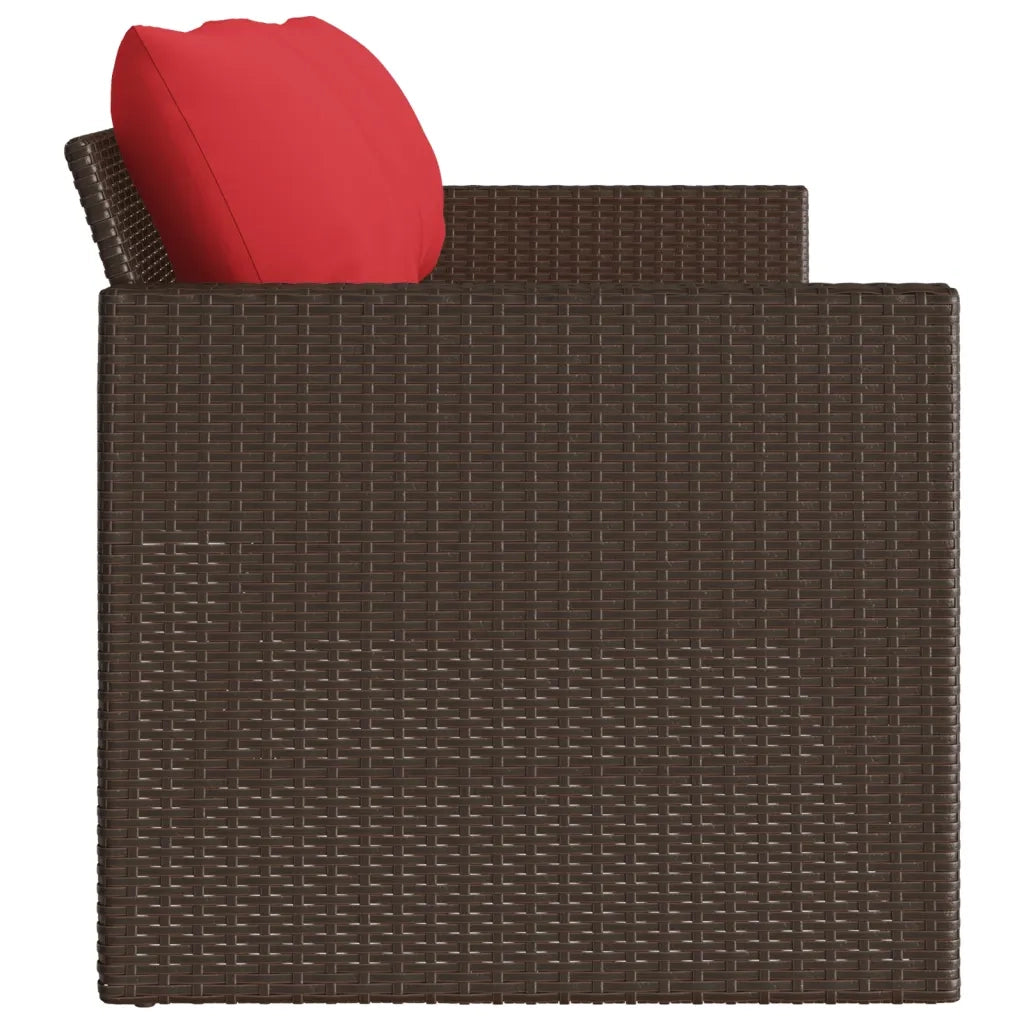 Divano da Giardino a 3 Posti con Cuscini in Polyrattan Marrone