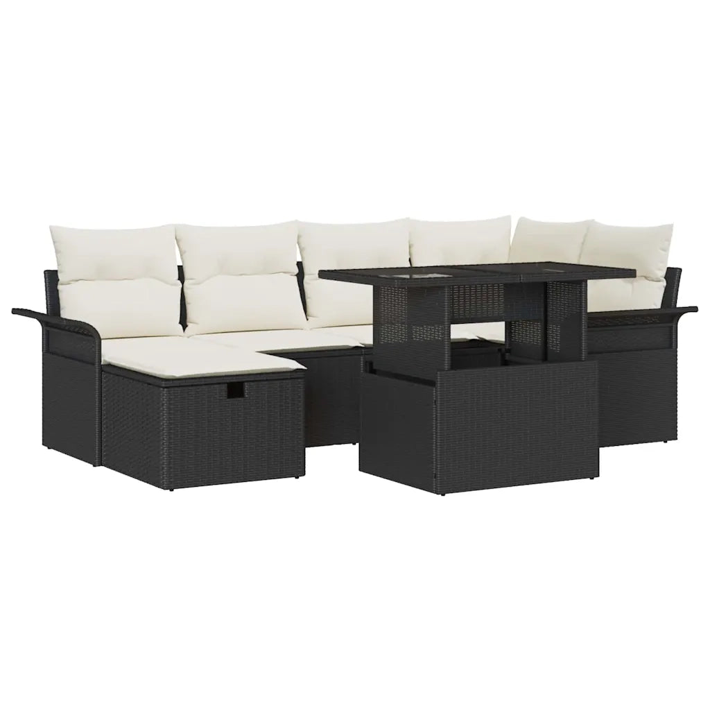 Set Divano da Giardino con cuscino 7 pcs Nero Poly Rattan