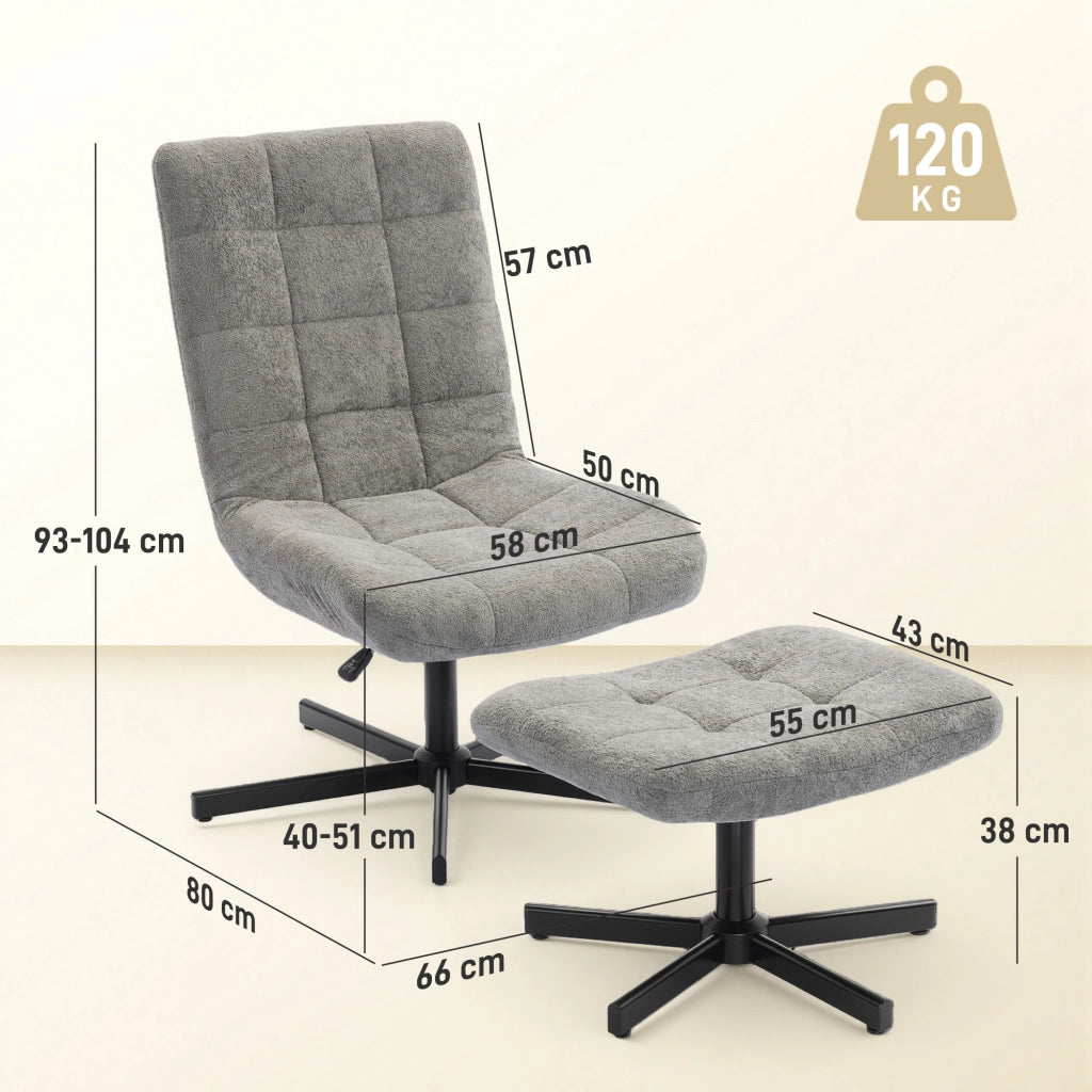Poltrona relax girevole con poggiapiedi ¨C Xylo ¨C altezza regolabile, schienale reclinabile, grigio