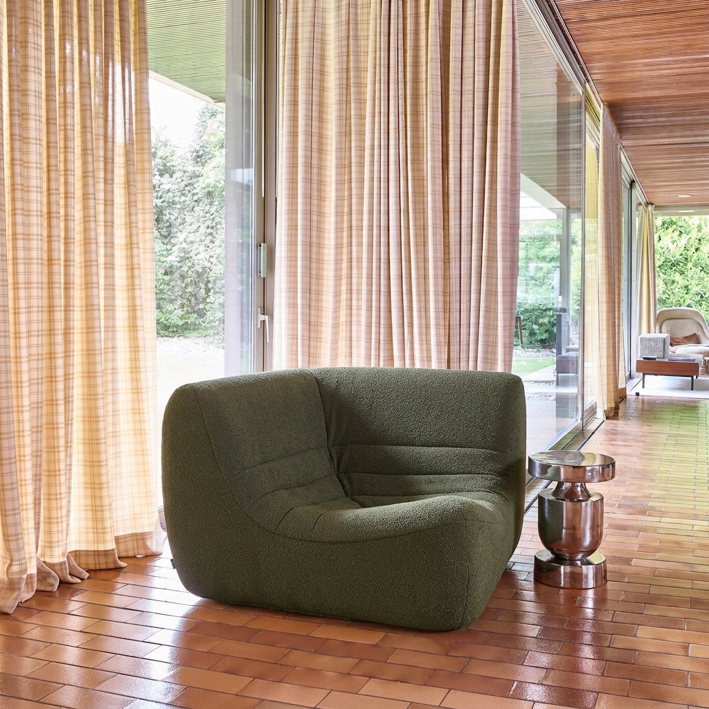 Poltrona angolare in bouclé testurizzato, 1 posto, verde kaki