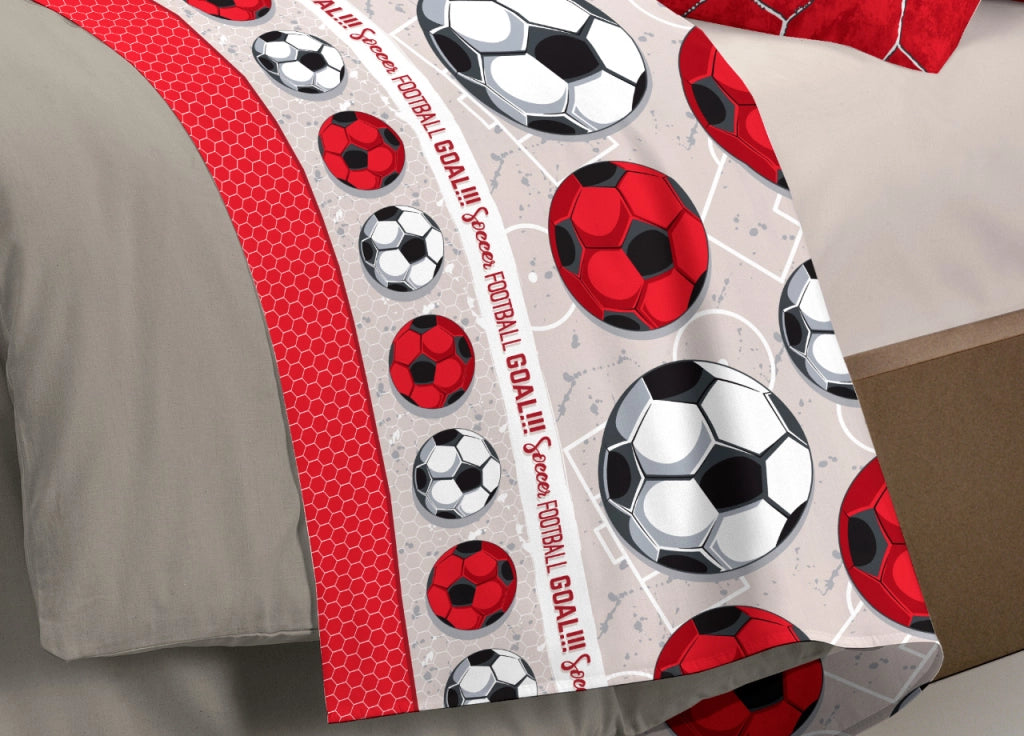 Completo Lenzuola Linea Pensieri Delicati 100% Cotone Disegno Calcio - Singolo - Rosso