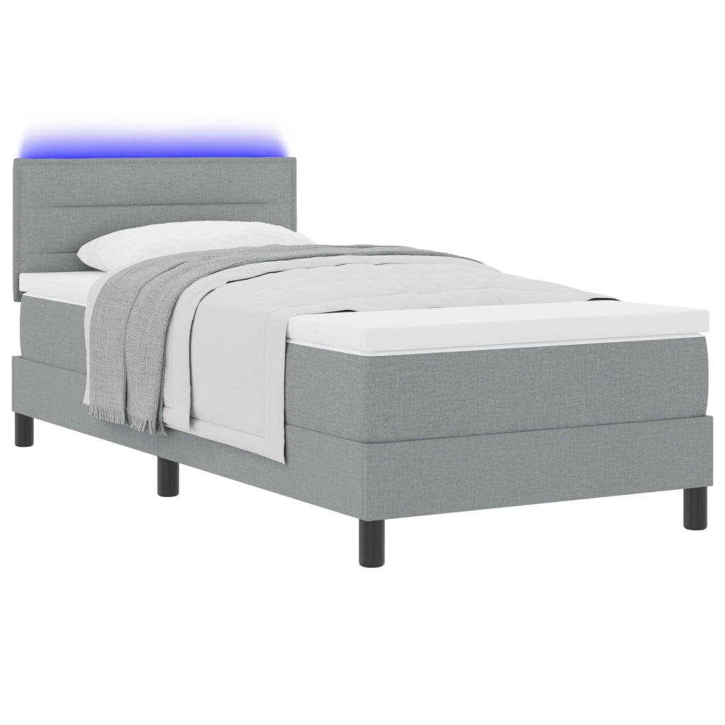 Letto Box Spring con Materasso e Luce LED Grigio Chiaro 90x200 cm Tessuto