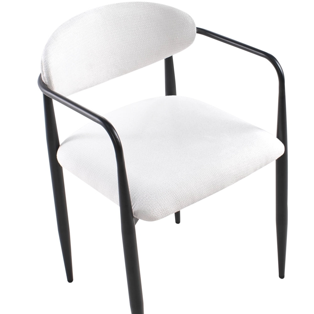 Set di 2 sedie da pranzo con rivestimento in poliestere bianco sporco e struttura in metallo in stile moderno del medio secolo