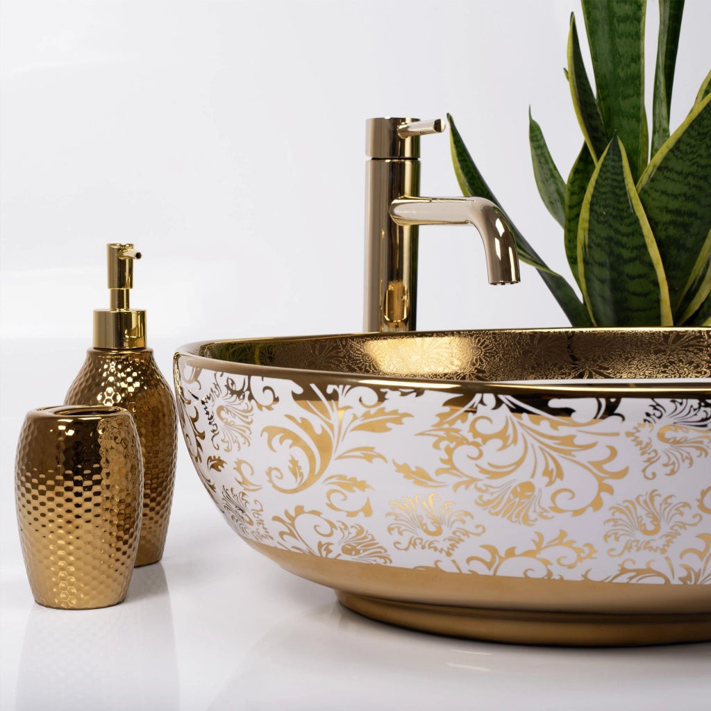 Lavabo Da Appoggio Rea Margot White/gold