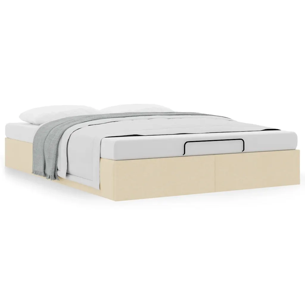 Struttura Letto Pouf senza Materasso Crema 140x190 cm Tessuto