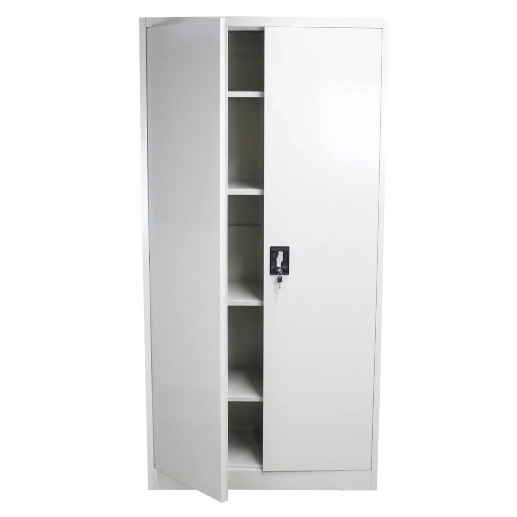 Armadietto Grigio Chiaro Alto 180cm in Acciaio per Casa e Ufficio con 4 Ripiani