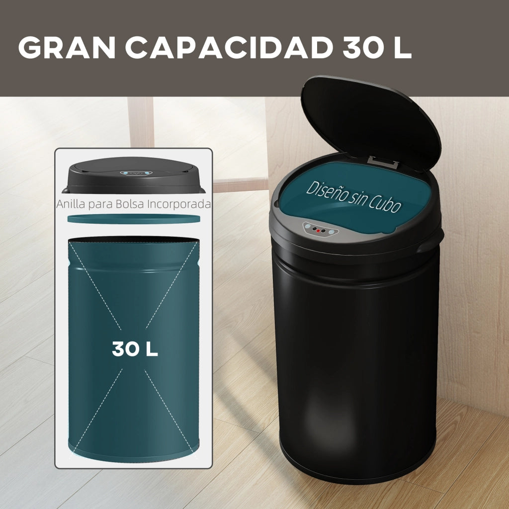 Cestino Rifiuti Cucina Automatico 30L Sensore Infrarosso Chiusura Automatica Antimpronte Acciaio Inossidabile Nero ¨C zephmum ¨C 30L Nero Acciaio Inossidabile