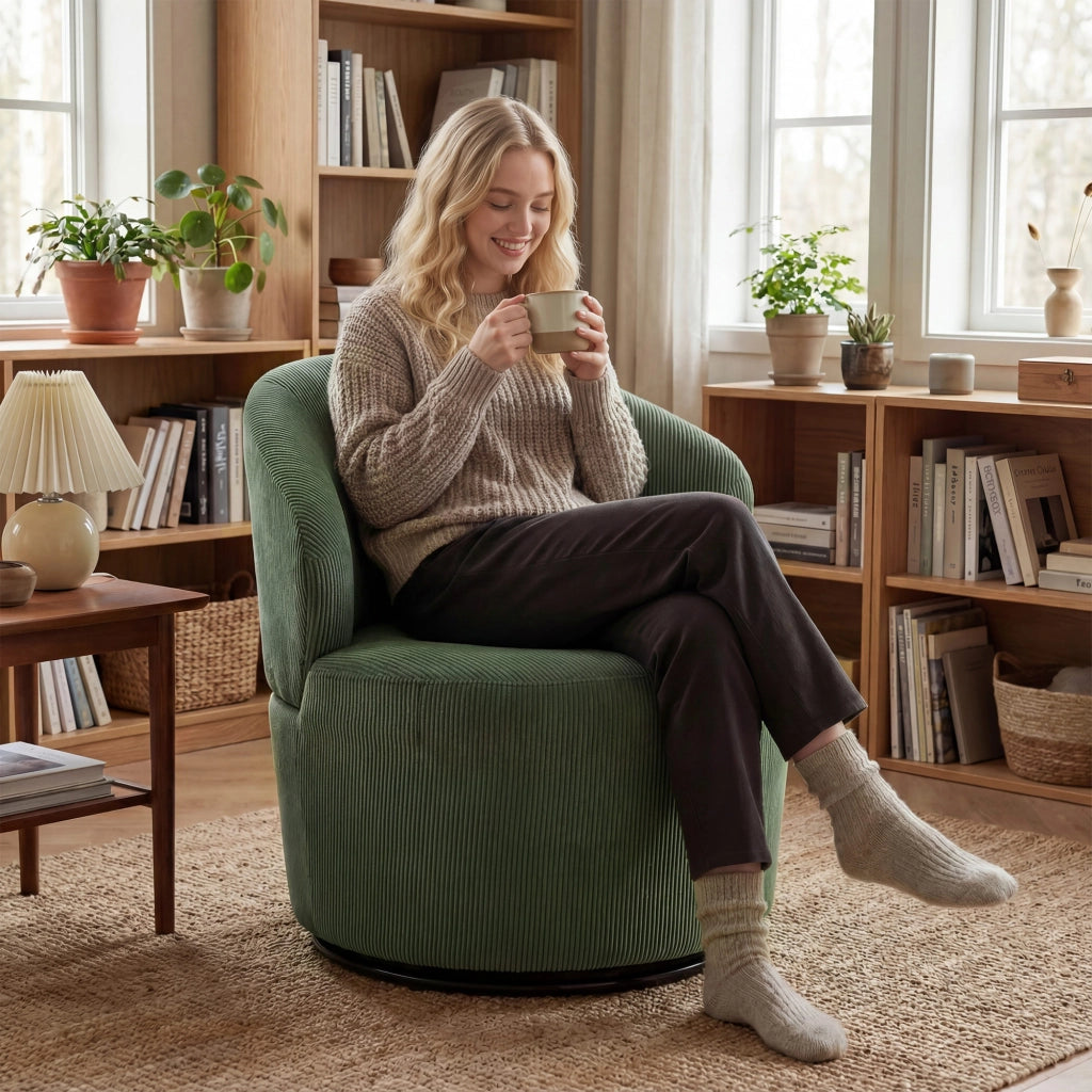 Poltrona girevole moderna 360¡ã ¨C Xylo ¨C tessuto verde con base rotonda