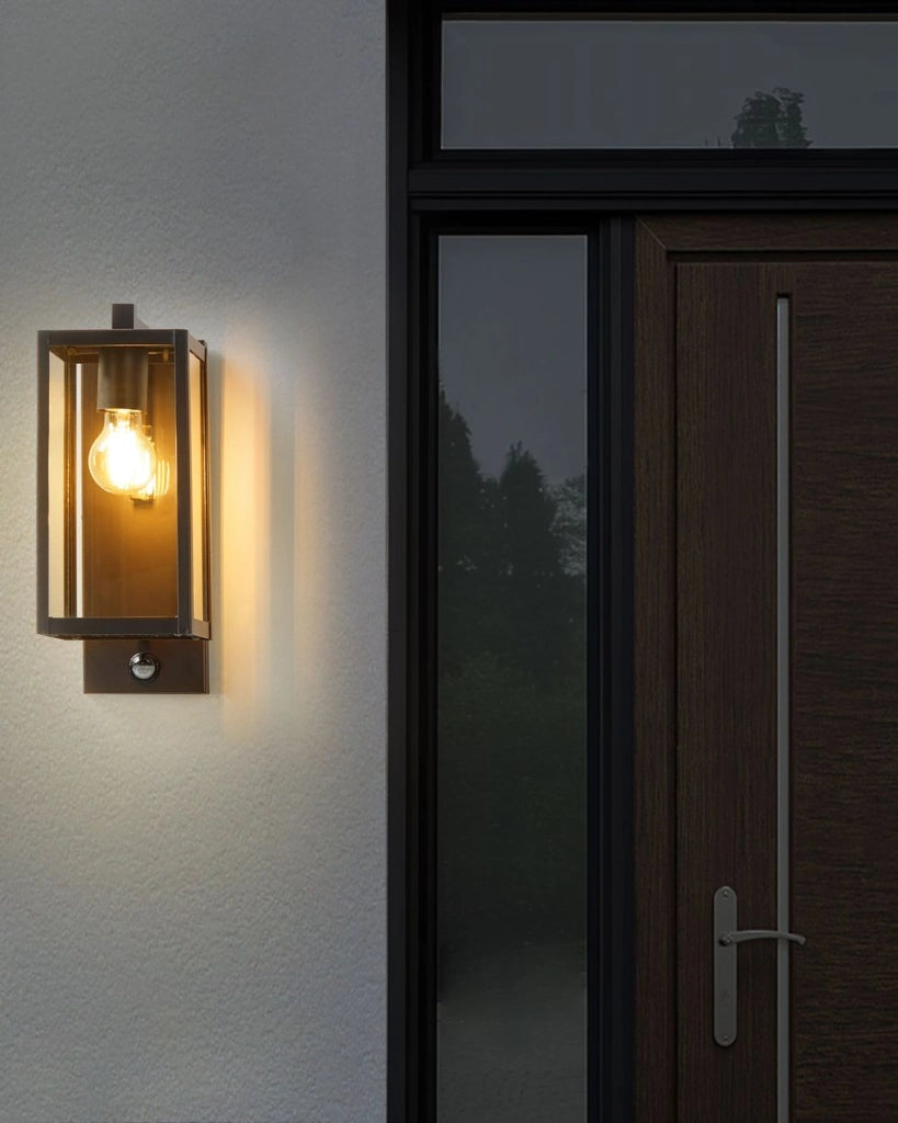 Lampada da parete esterna in metallo nero e vetro con sensore di movimento 33 cm stile moderno giardino