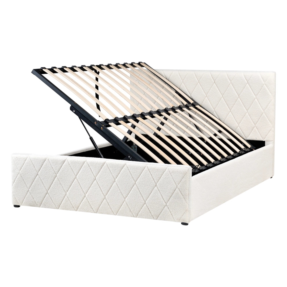 Letto matrimoniale Trapuntato Velluto Beige Rete a Doghe 140 x 200 cm con contenitore con base a doghe