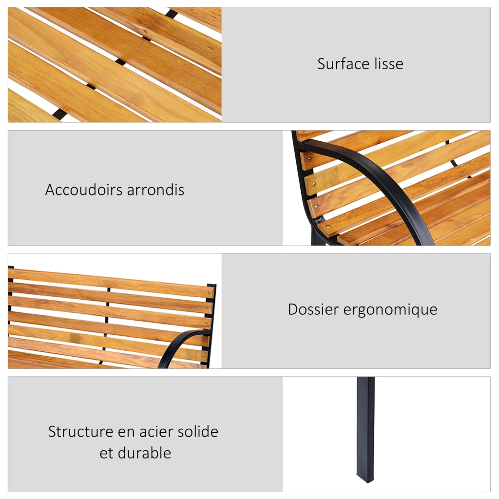 Panchina da Giardino 2 Posti ¨C Minimal ¨C Legno Naturale Acero Acerbato Chassis Acciaio Nero
