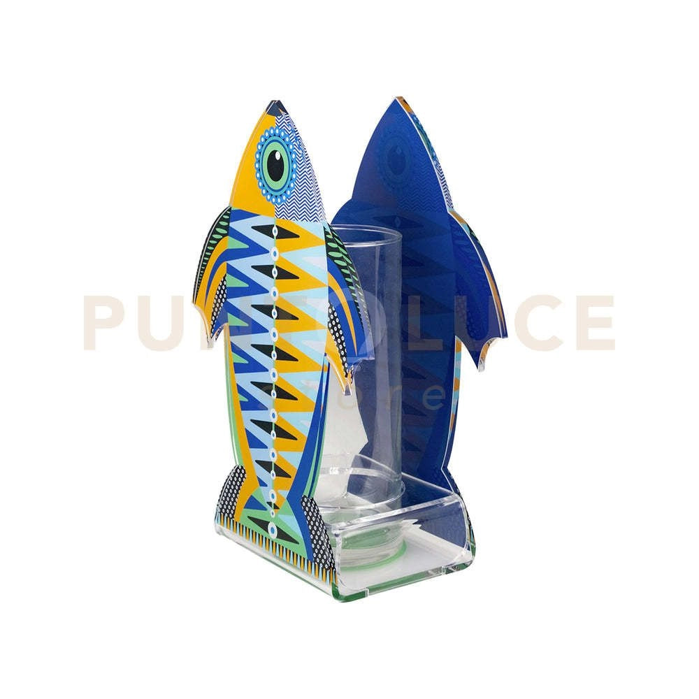 VASO PESCE IMPERATORE GRANDE IN CRISTALLO ACRILICO DECORATO BLU E VETRO TRASPARENTE