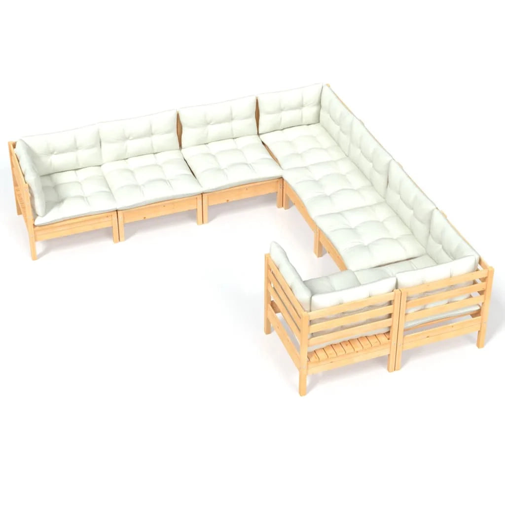 Set di mobili da giardino mobili da esterno 8 pezzi con cuscini color crema legno di pino massiccio 02_0017567