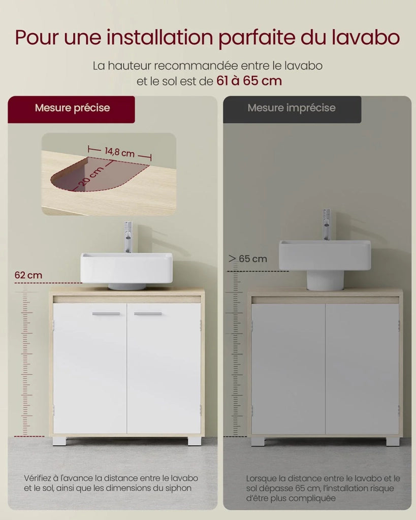 Mobile bagno con 2 vani dietro ante per vari tipi di lavabi con gambe 30 x 60 x 60 cm beige 12_0006534
