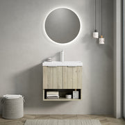Mobile bagno con lavabo ceramica - Xylo - 55 cm - Frassino bianco rotto - Doppia porta e scaffale aperto