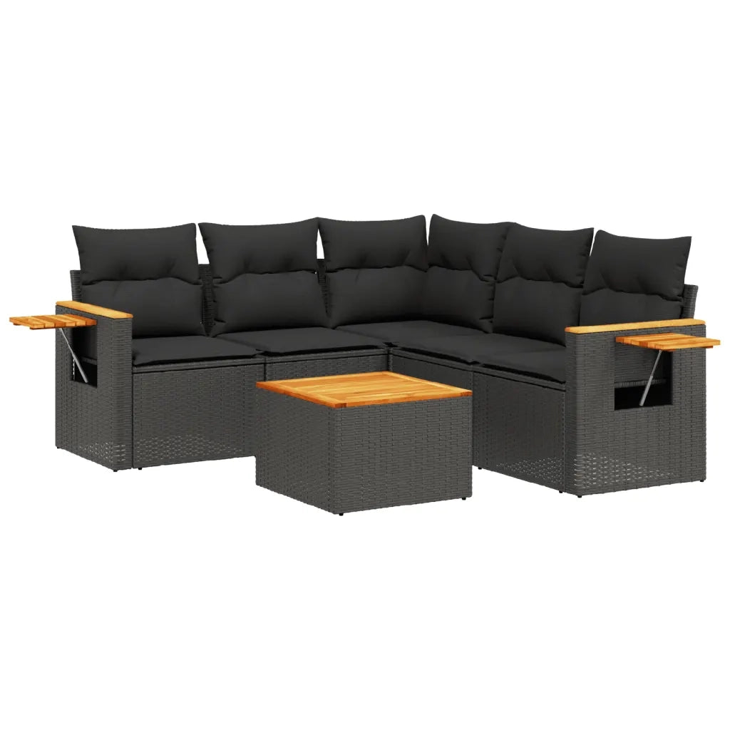 Set Divano da Giardino 6 pz con Cuscini Nero in Polyrattancod mxl 114185