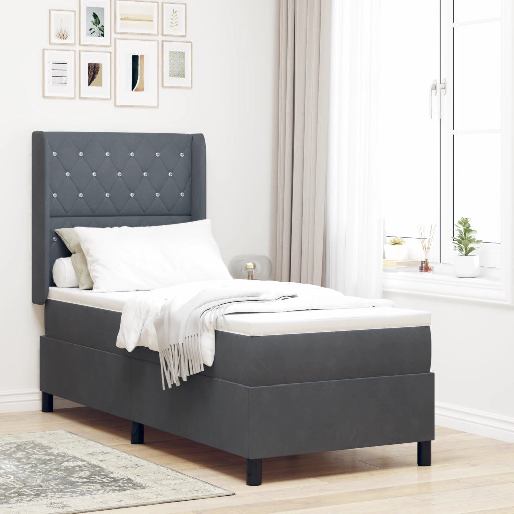 Letto Box Spring con Materasso & LED Grigio Scuro 80x200 cm Velluto