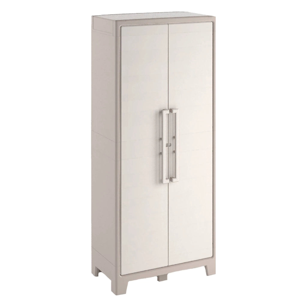 Armadio da esterno Grimsby, Mobile outdoor, Mobiletto giardino multiuso, Contenitore per balcone o garage, Made in Italy, 80x44 h182 cm, Sabbia